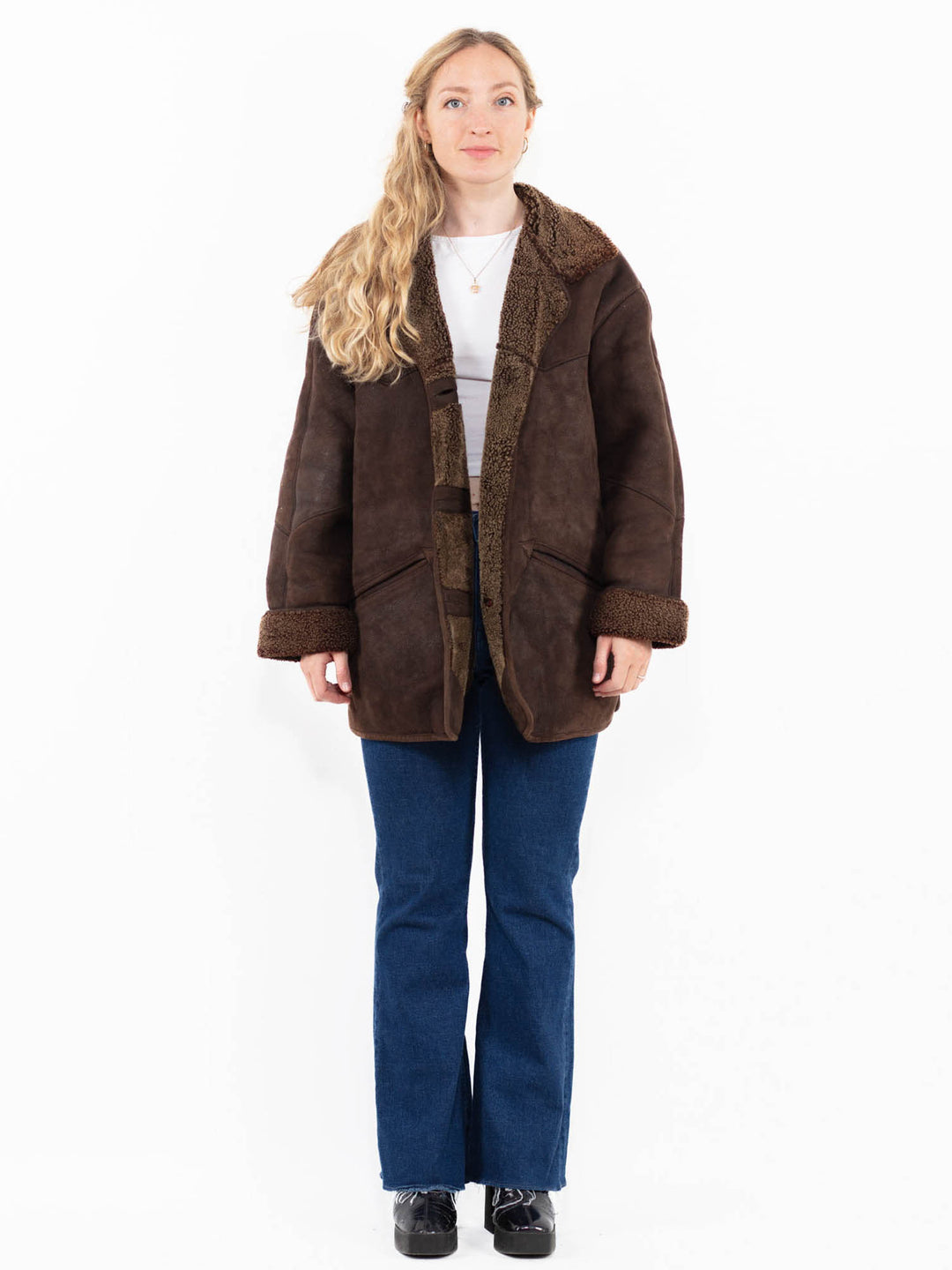 Vintage 00's Women Faux Sheepskin Coat in Black