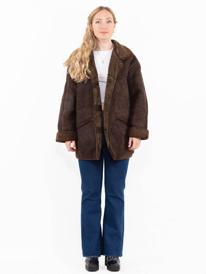 Vintage 00's Women Faux Sheepskin Coat in Black