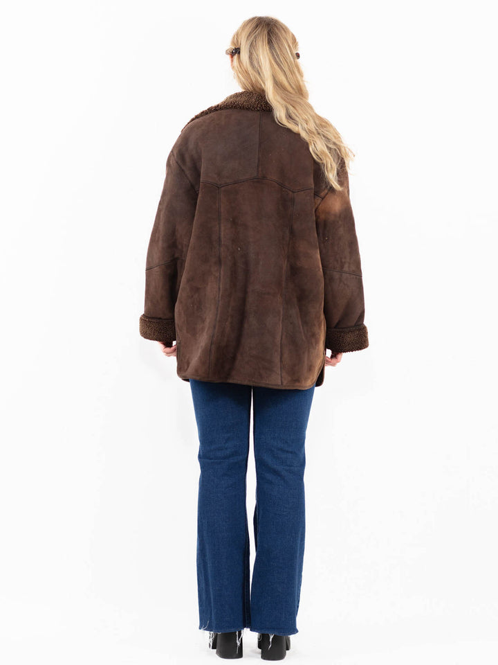 Vintage 00's Women Faux Sheepskin Coat in Black