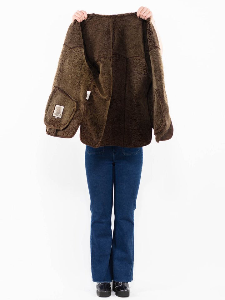 Vintage 00's Women Faux Sheepskin Coat in Black