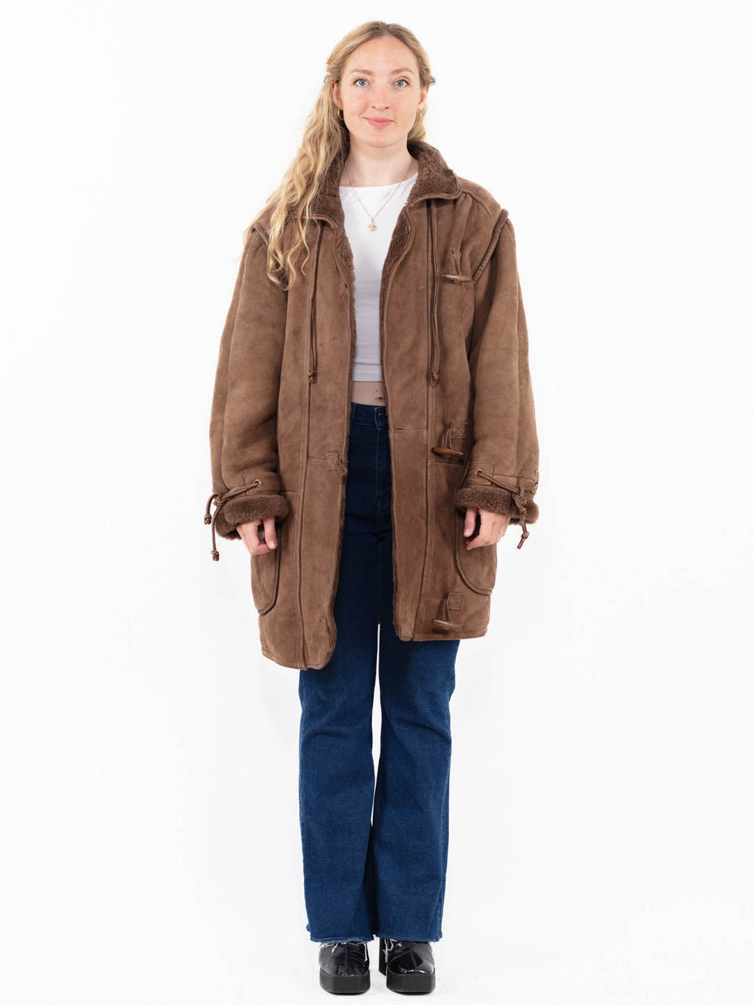 Vintage 90's Women Sheepskin Coat in Brown