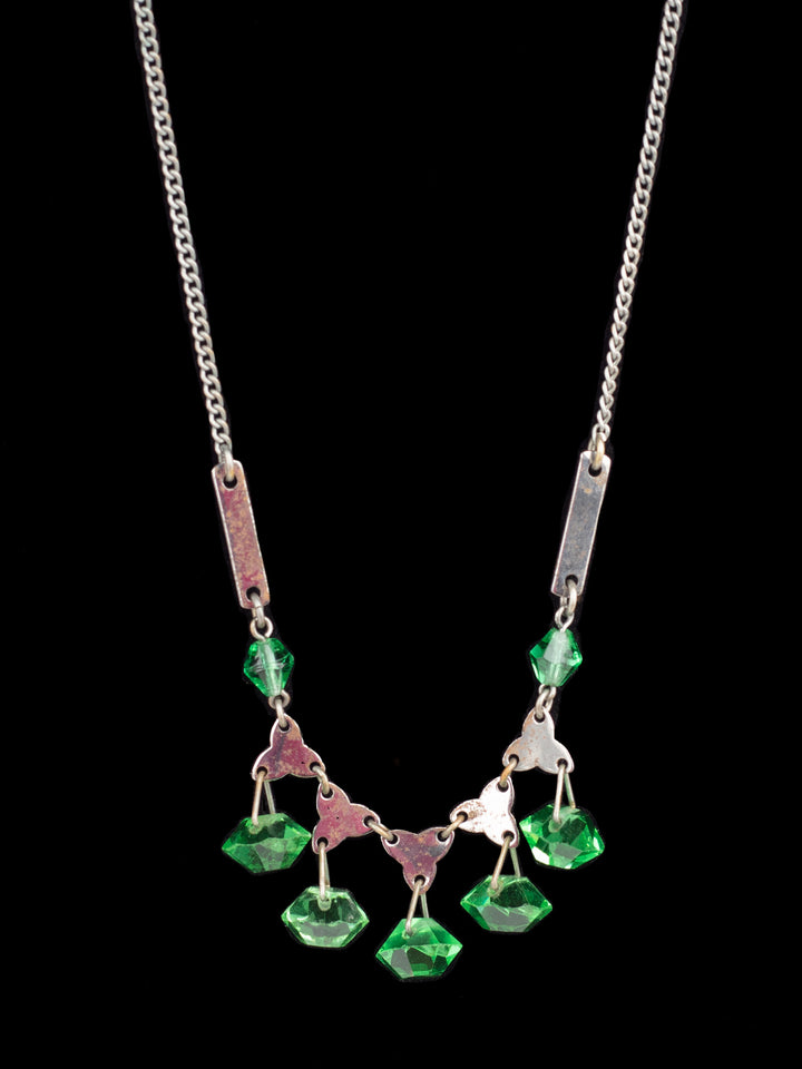 Vintage 30s Green Glass Drop Pendant Necklace
