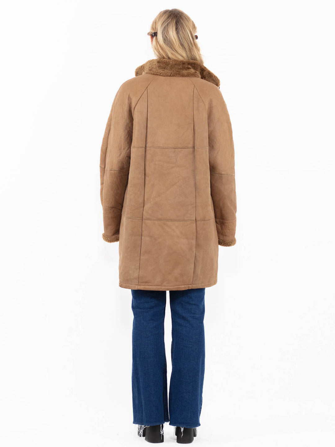 Vintage 90's Women Sheepskin Coat in Beige