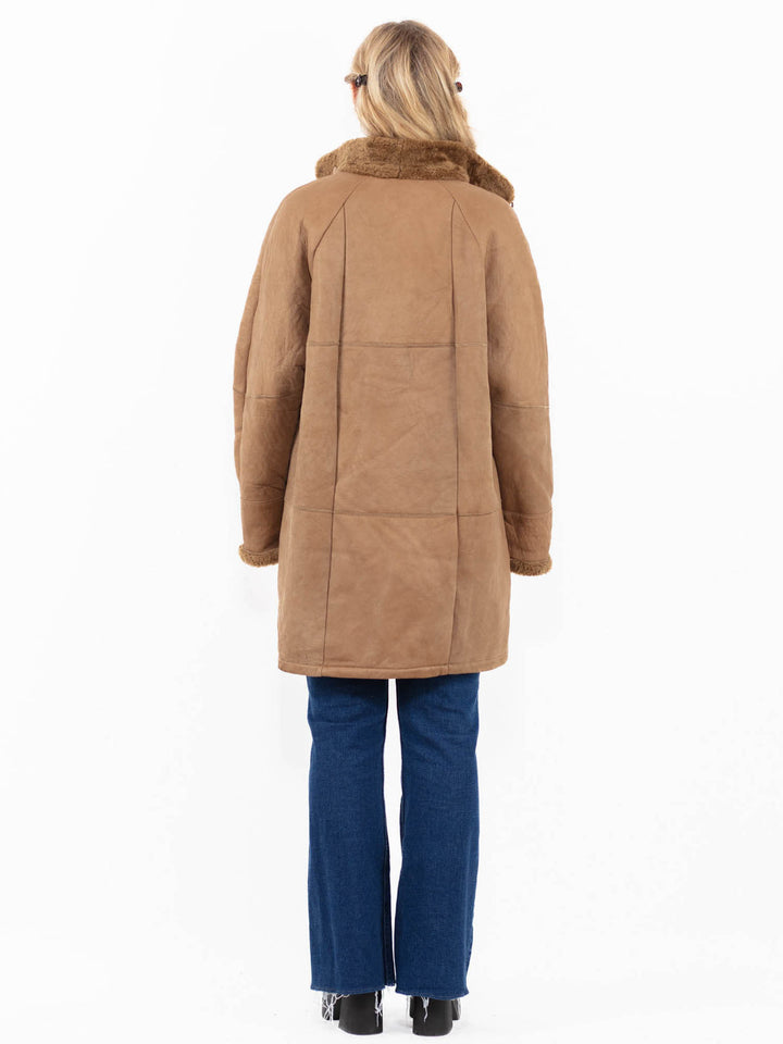 Vintage 90's Women Sheepskin Coat in Beige