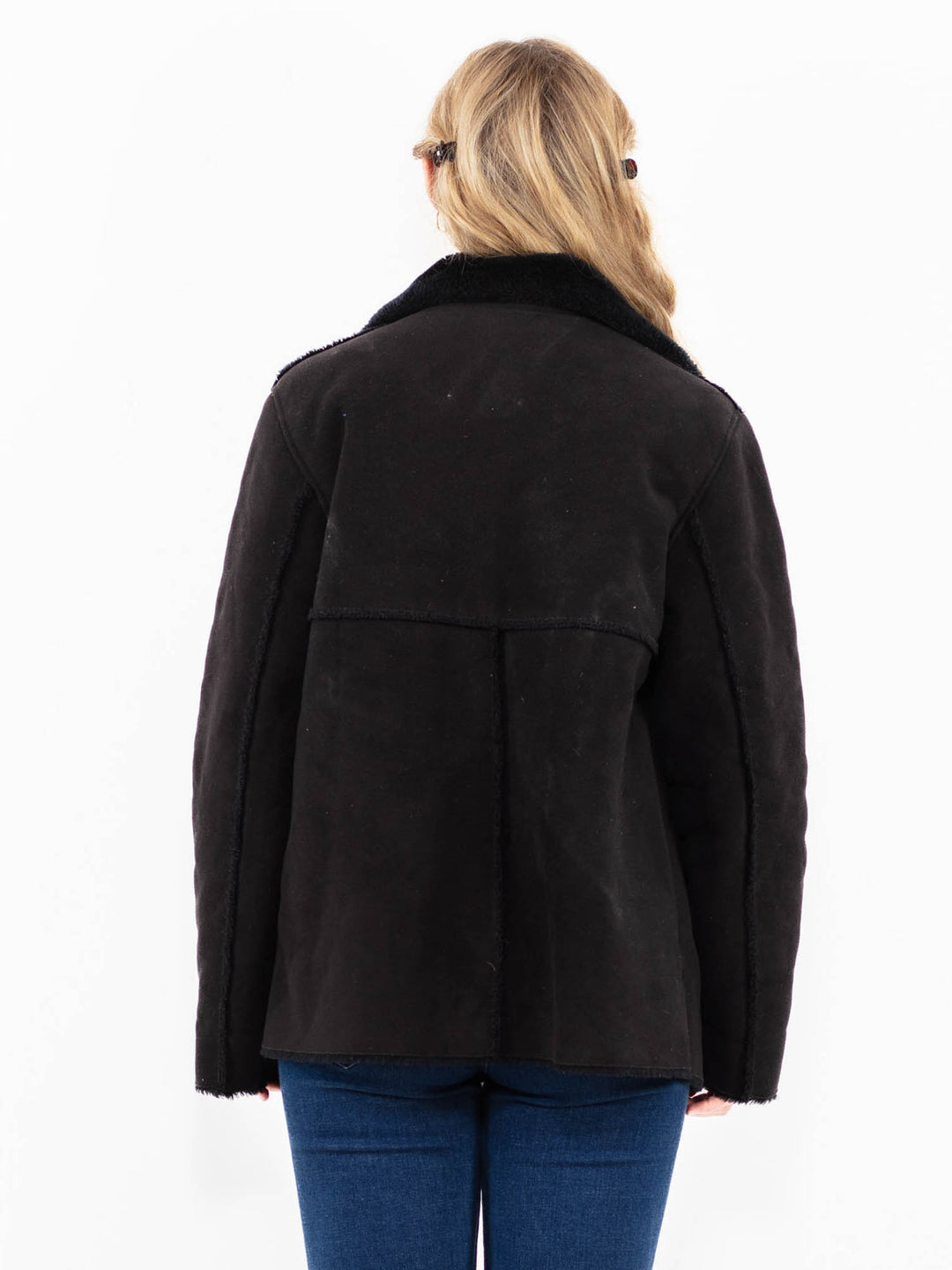 Vintage 90's Women Faux Sheepskin Jacket in Black