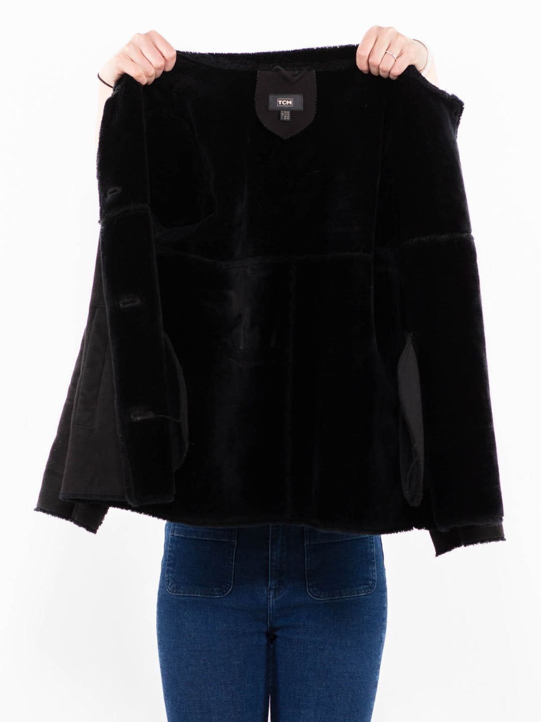 Vintage 90's Women Faux Sheepskin Jacket in Black