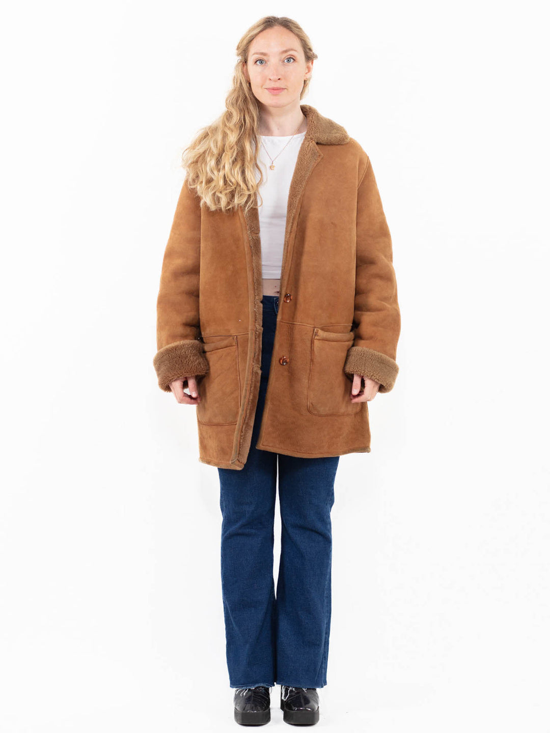 Vintage 90's Women Sheepskin Coat in Brown