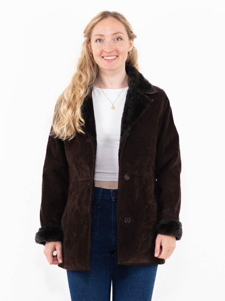Vintage 90's Women Suede Sherpa Coat in Brown