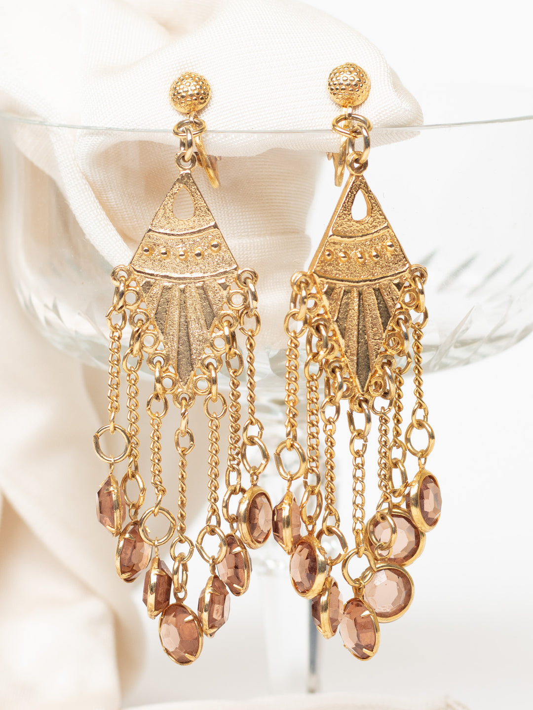Vintage 80's Chandelier Earrings with Glass Drops