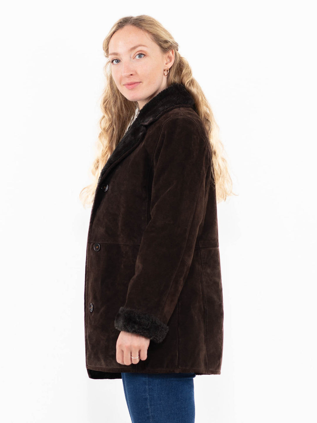 Vintage 90's Women Suede Sherpa Coat in Brown