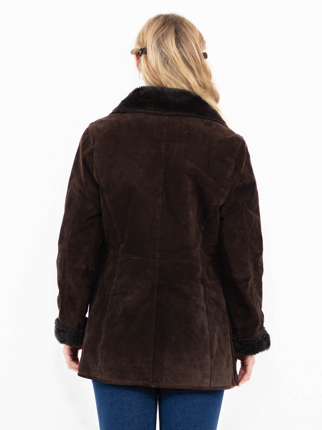 Vintage 90's Women Suede Sherpa Coat in Brown