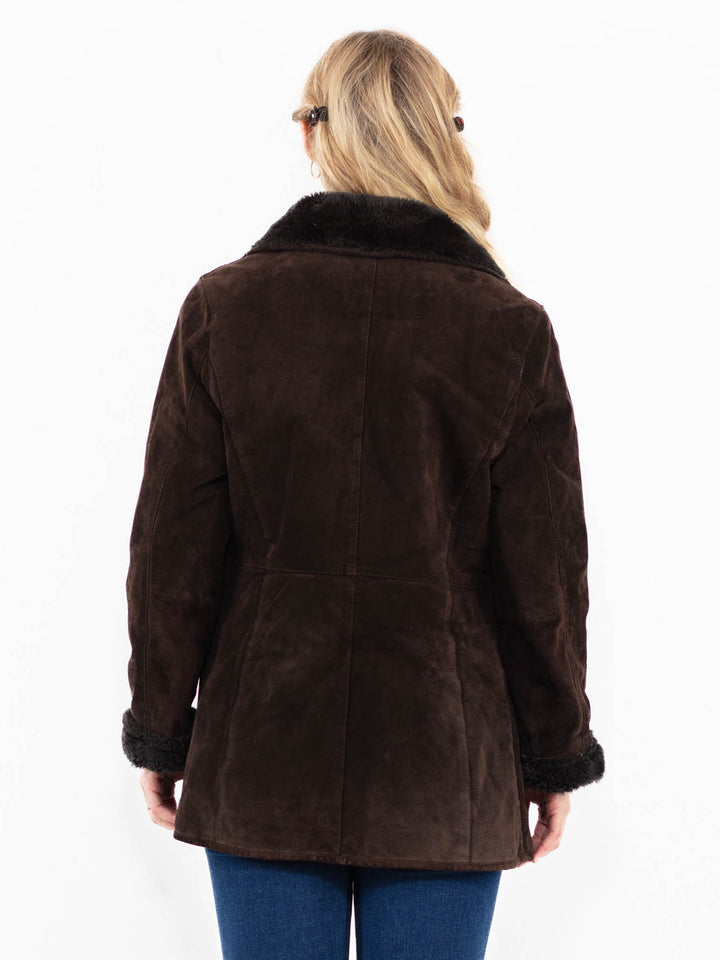 Vintage 90's Women Suede Sherpa Coat in Brown