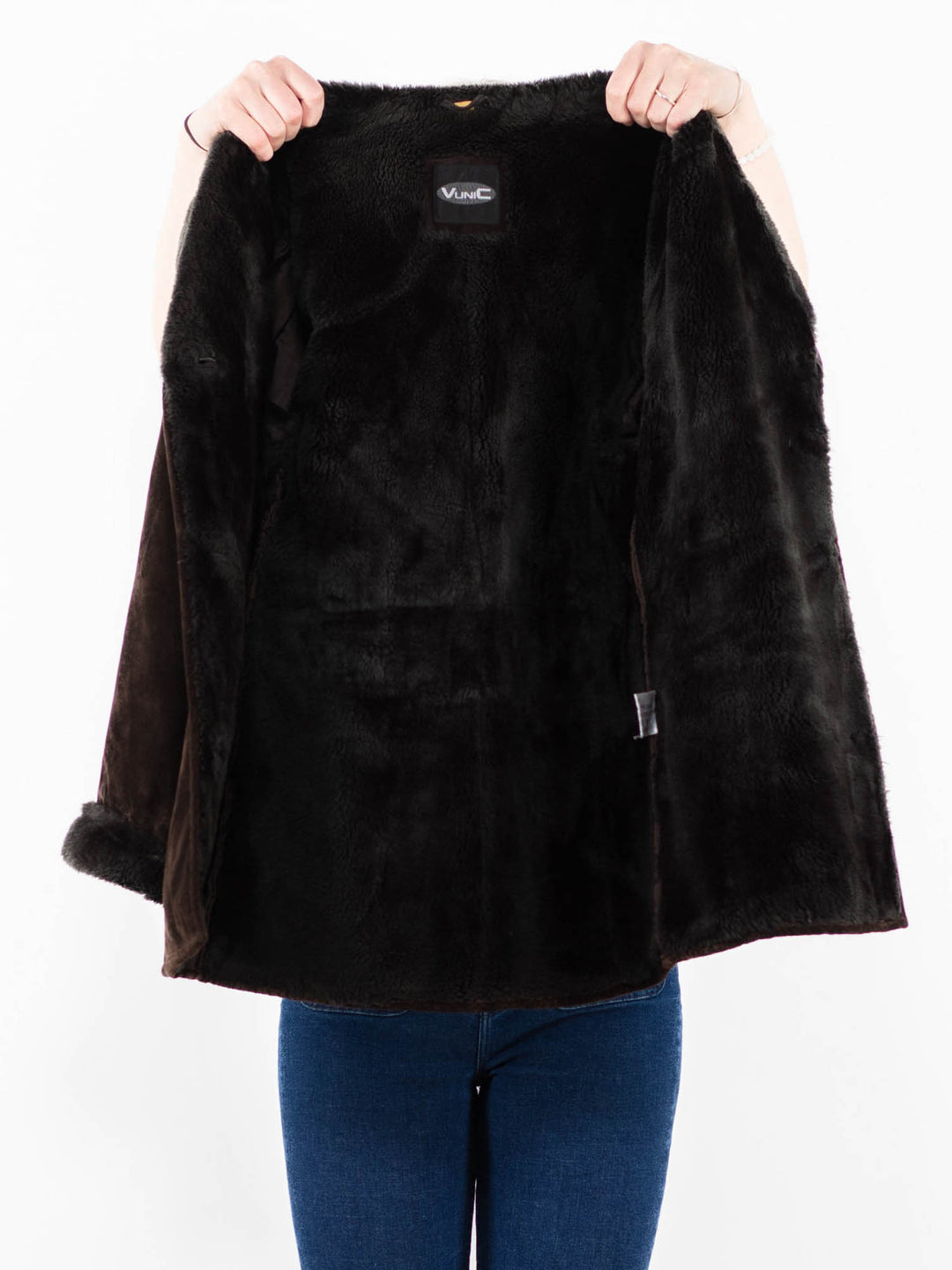 Vintage 90's Women Suede Sherpa Coat in Brown