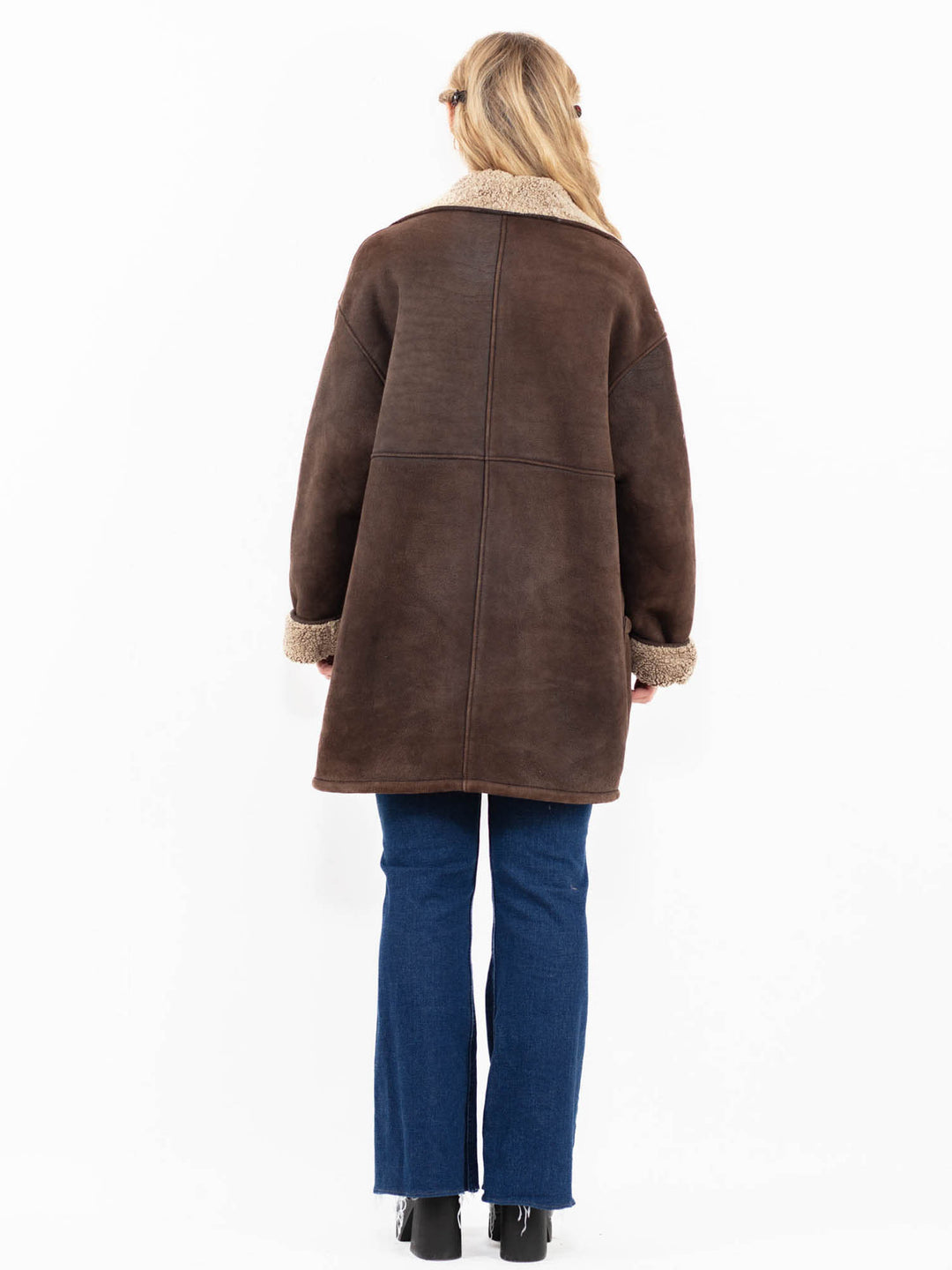 Vintage 90's Women Sheepskin Coat in Brown