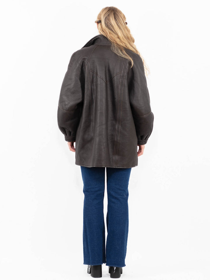 Vintage 90's Women Reversible Sheepskin Coat in Brown