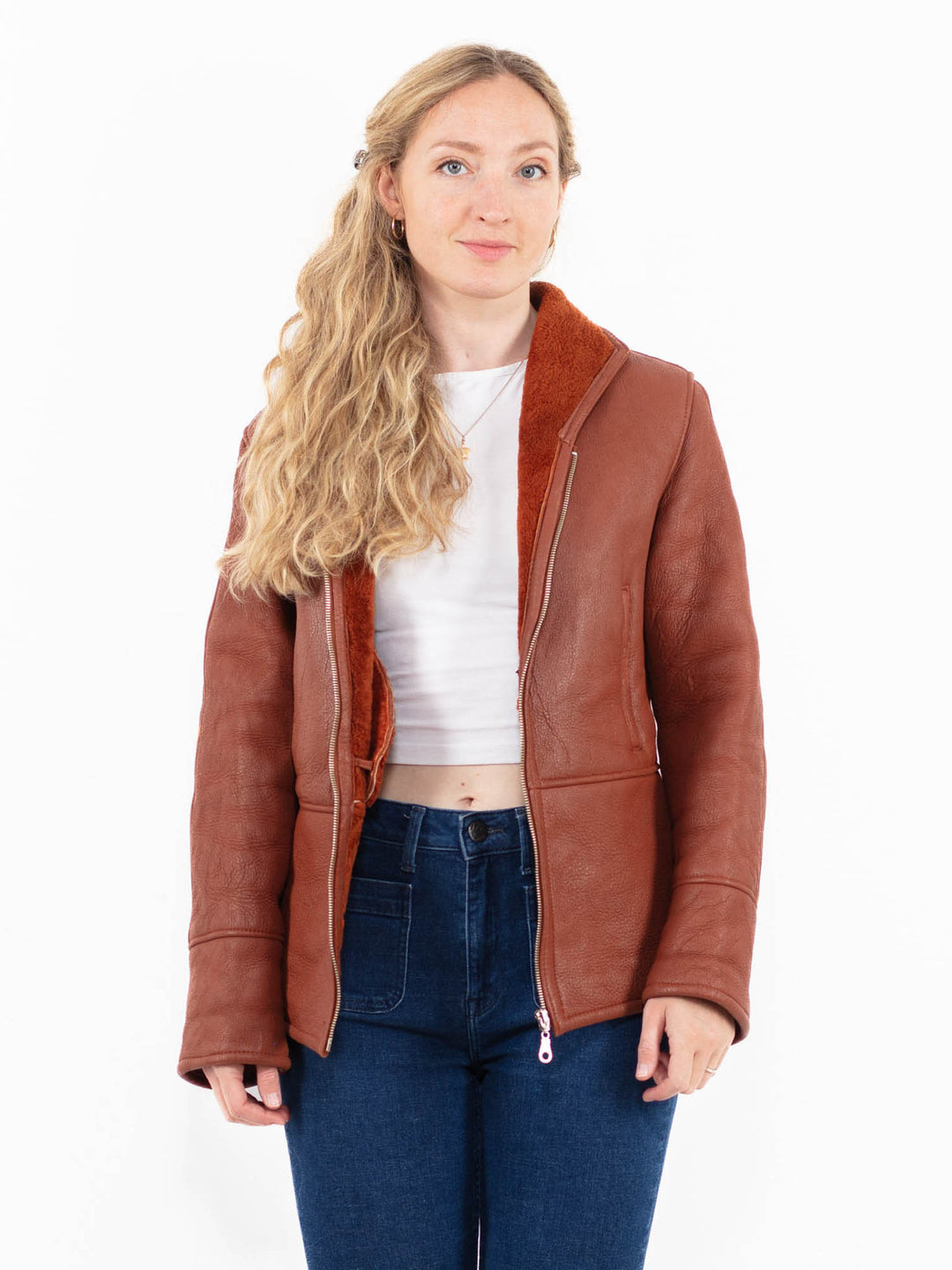 Vintage 90's Women Sheepskin Jacket in Brown
