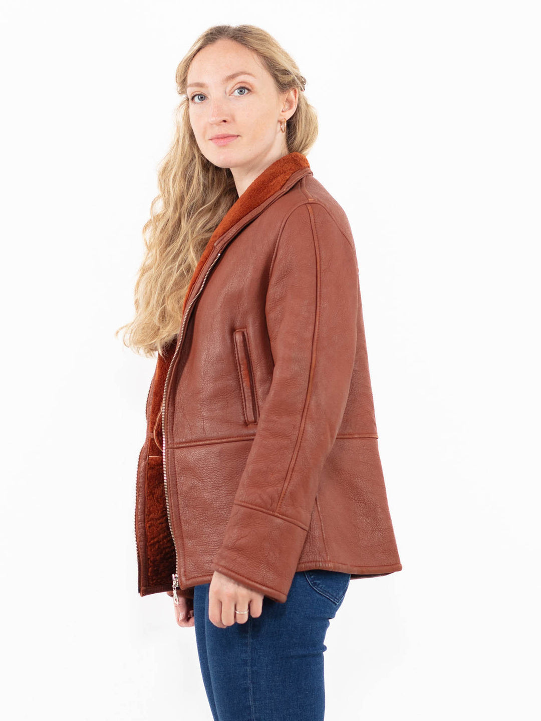 Vintage 90's Women Sheepskin Jacket in Brown