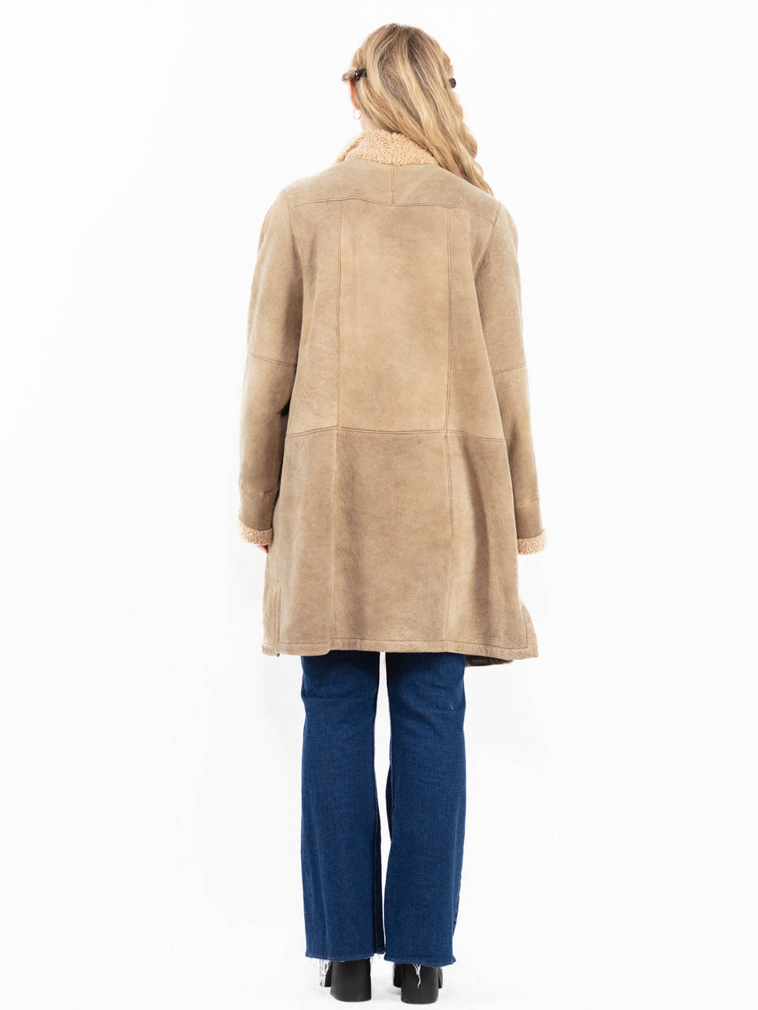 Vintage 90's Women Sheepskin Coat in Beige