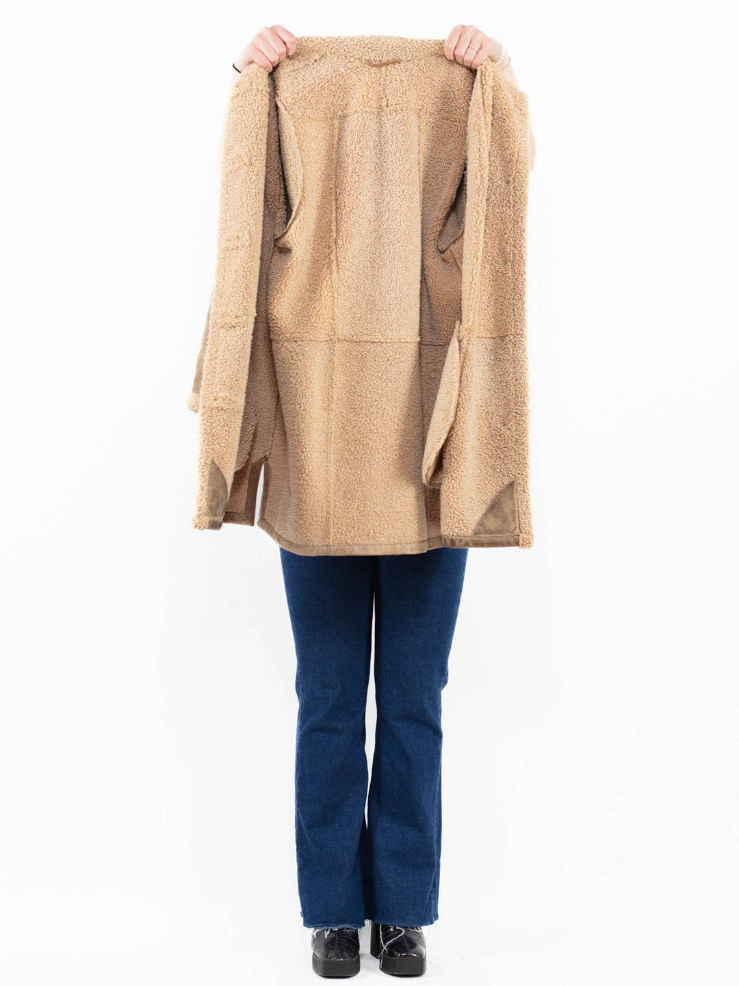 Vintage 90's Women Sheepskin Coat in Beige