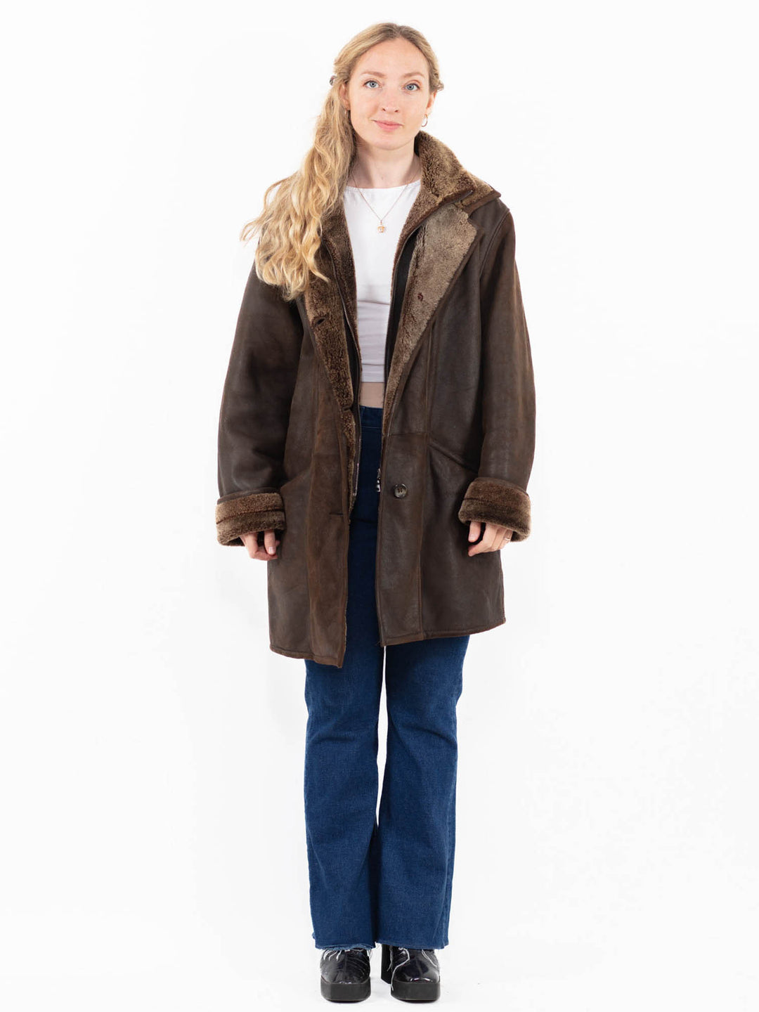 Vintage 90's Women Sheepskin Coat in Brown
