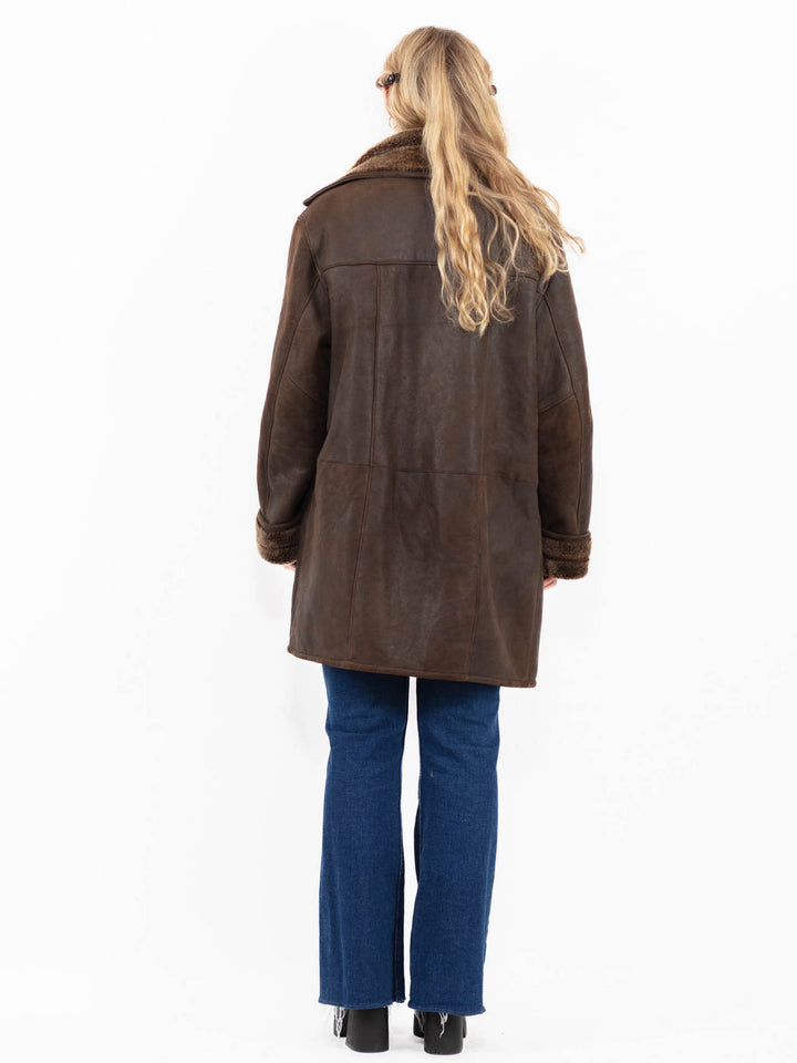 Vintage 90's Women Sheepskin Coat in Brown