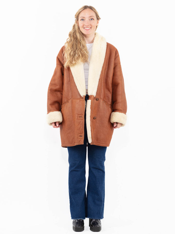 Vintage 80's Women Sheepskin Coat in Brown