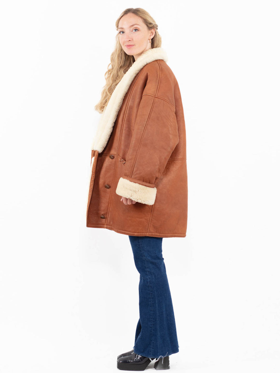 Vintage 80's Women Sheepskin Coat in Brown