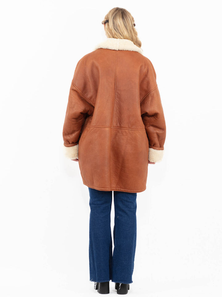 Vintage 80's Women Sheepskin Coat in Brown