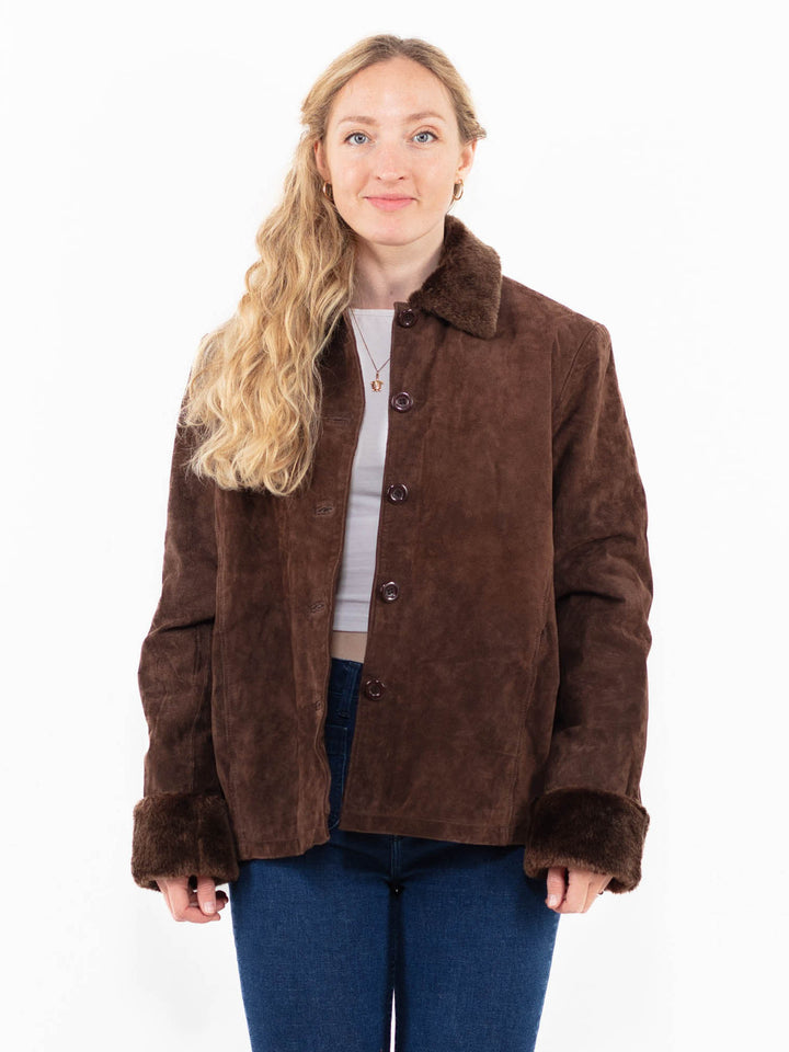 Vintage 90's Women Suede Sherpa Jacket in Brown