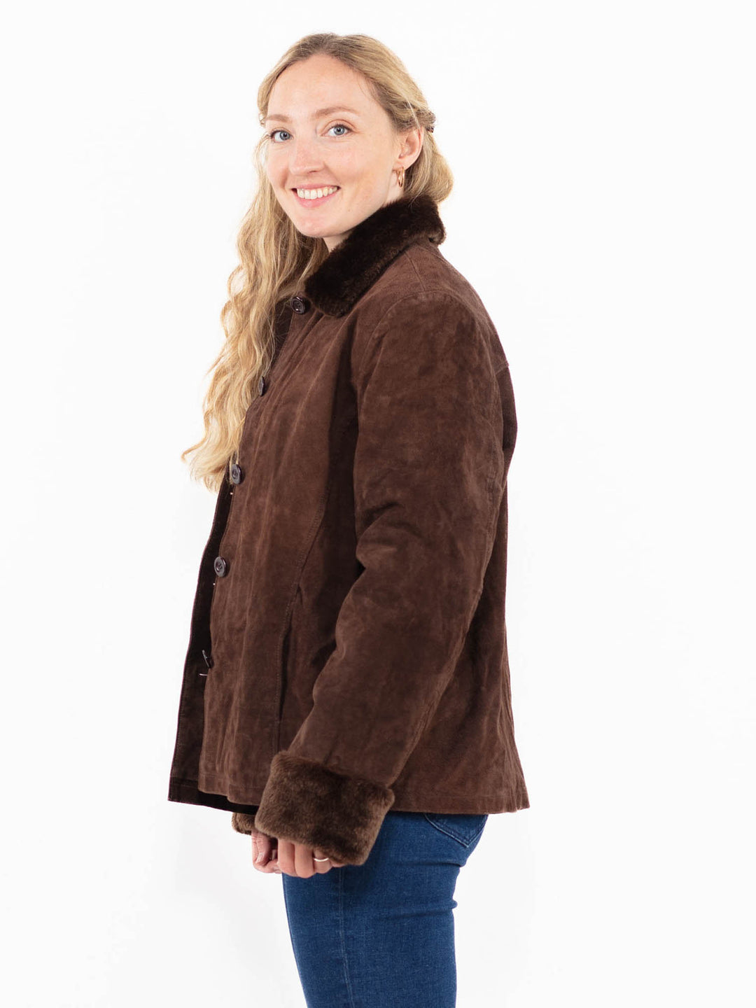 Vintage 90's Women Suede Sherpa Jacket in Brown