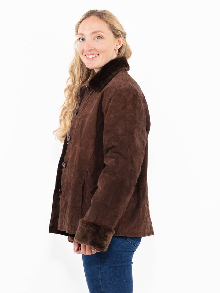 Vintage 90's Women Suede Sherpa Jacket in Brown
