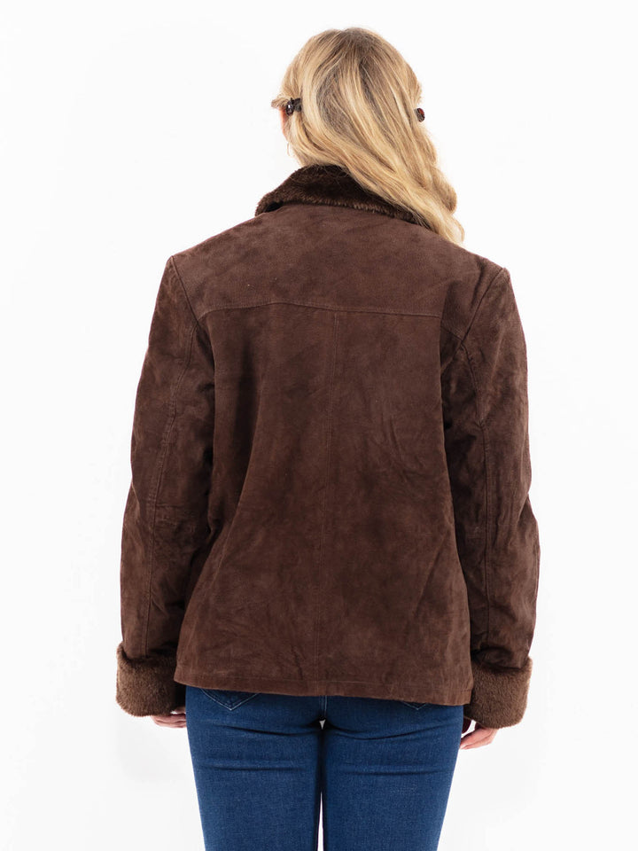 Vintage 90's Women Suede Sherpa Jacket in Brown