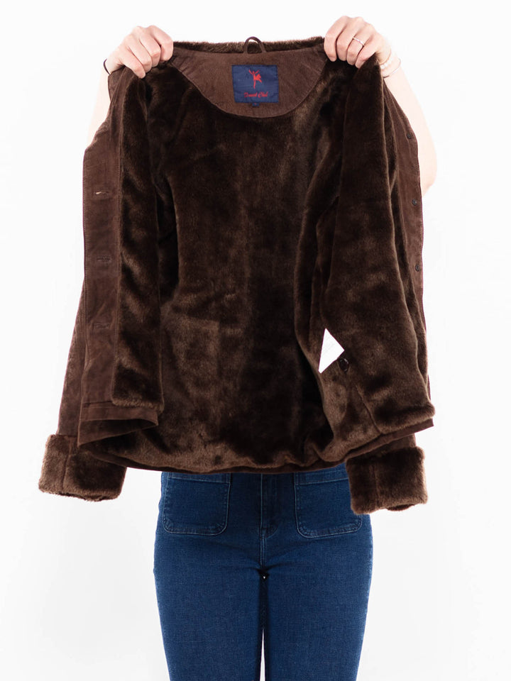 Vintage 90's Women Suede Sherpa Jacket in Brown