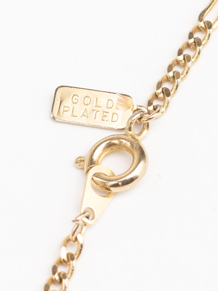 Vintage 80s Gold-Plated Pendant Necklace with Black Enamel Rose