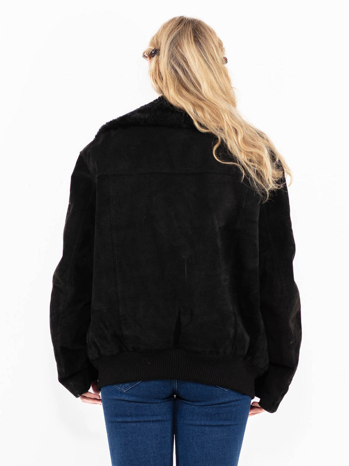 Vintage 90's Women Suede Sherpa Jacket in Black