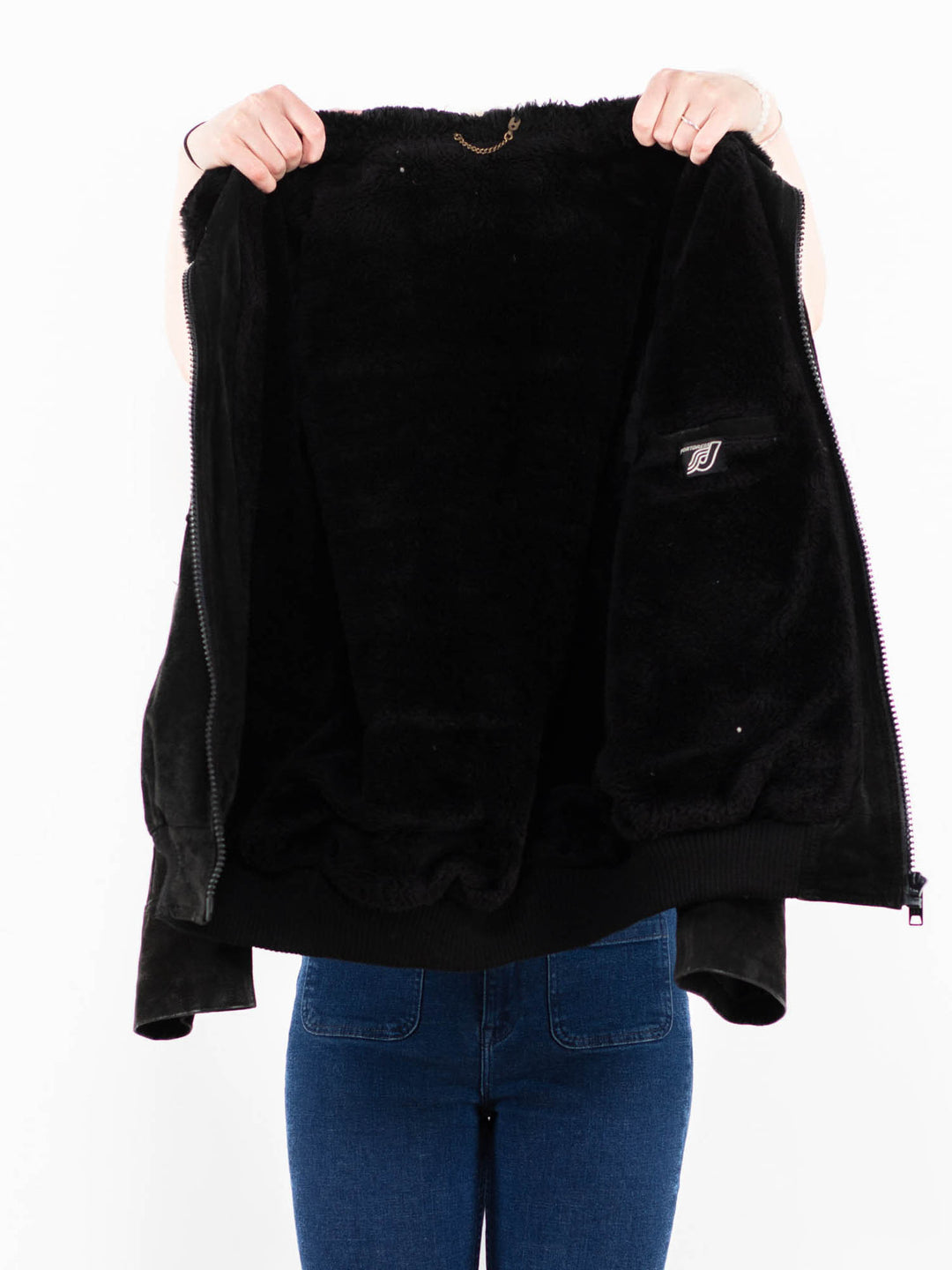 Vintage 90's Women Suede Sherpa Jacket in Black