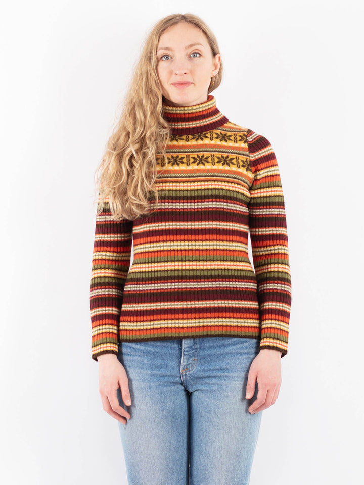 Vintage 90's Women Wool Turtleneck Sweater in Multi