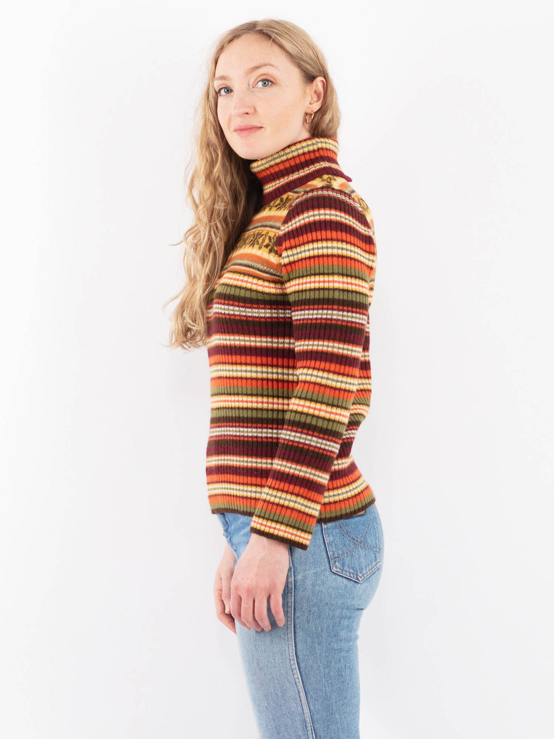 Vintage 90's Women Wool Turtleneck Sweater in Multi