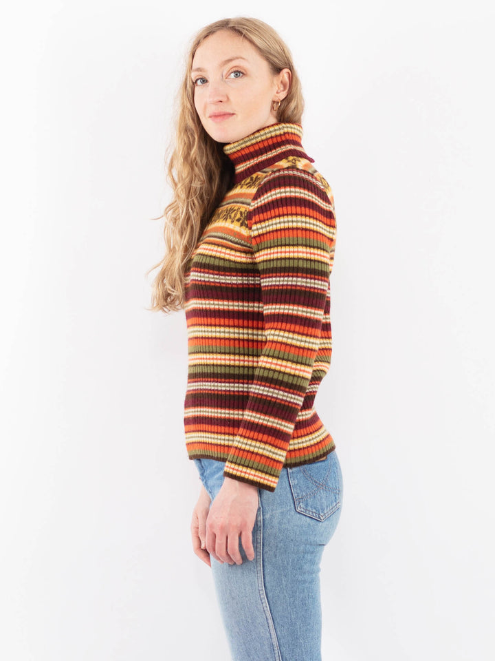 Vintage 90's Women Wool Turtleneck Sweater in Multi