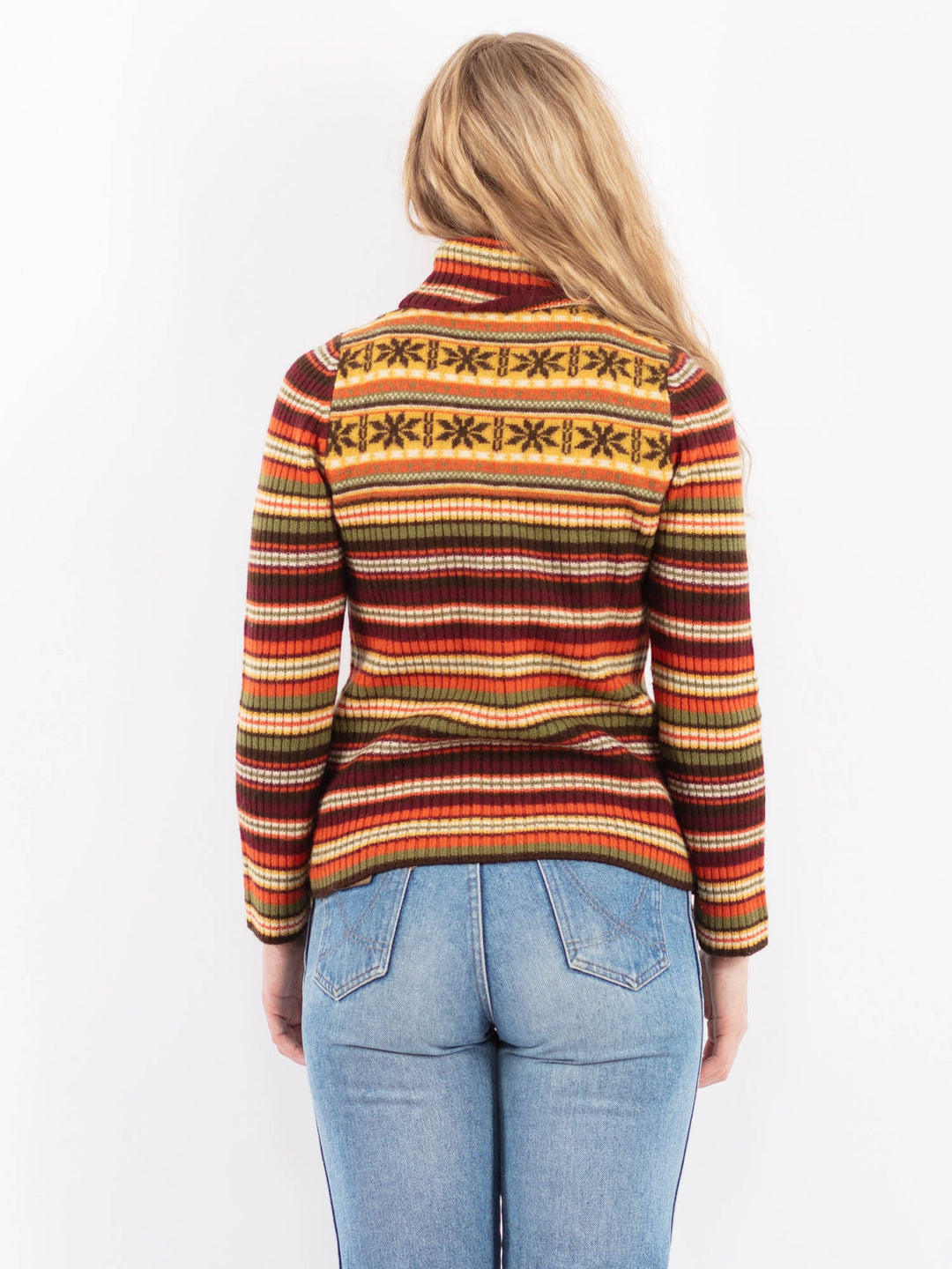 Vintage 90's Women Wool Turtleneck Sweater in Multi