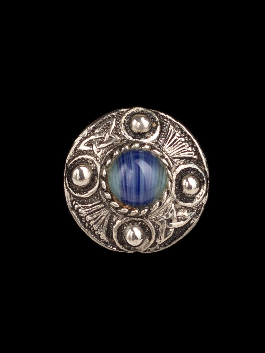 Vintage 70s Silver-Tone Adjustable Ring with Blue Swirled Glass Cabochon