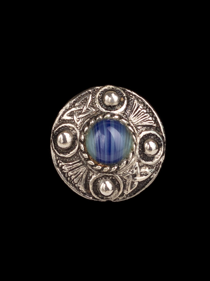 Vintage 70s Silver-Tone Adjustable Ring with Blue Swirled Glass Cabochon