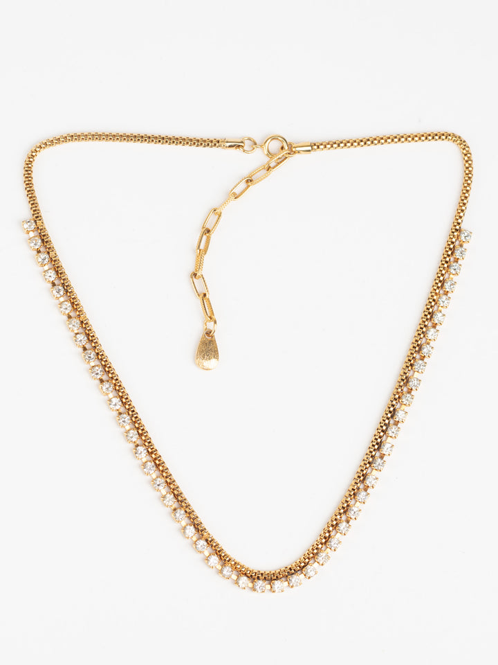 Vintage 80s Double Chain Necklace with Sparkling Rhinestones