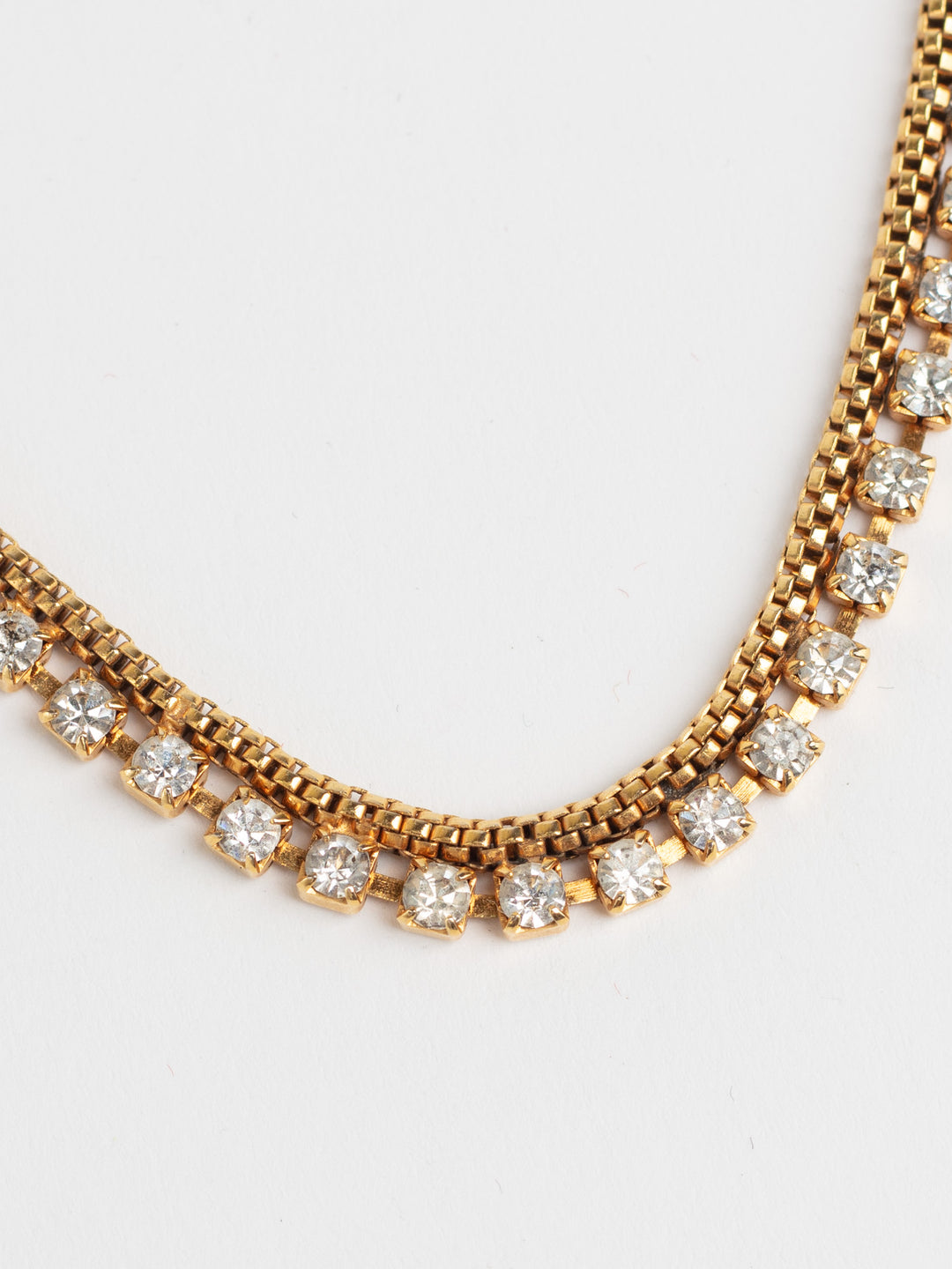 Vintage 80s Double Chain Necklace with Sparkling Rhinestones