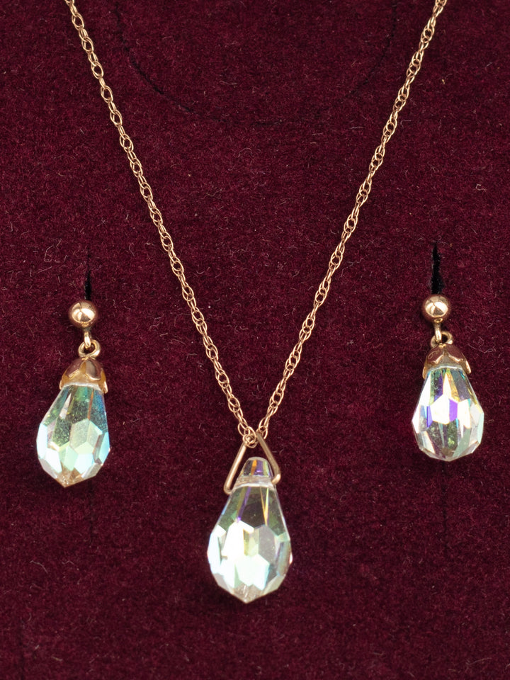 Vintage 80s Elizabeth Duke Crystal Drop Necklace & Earrings Set