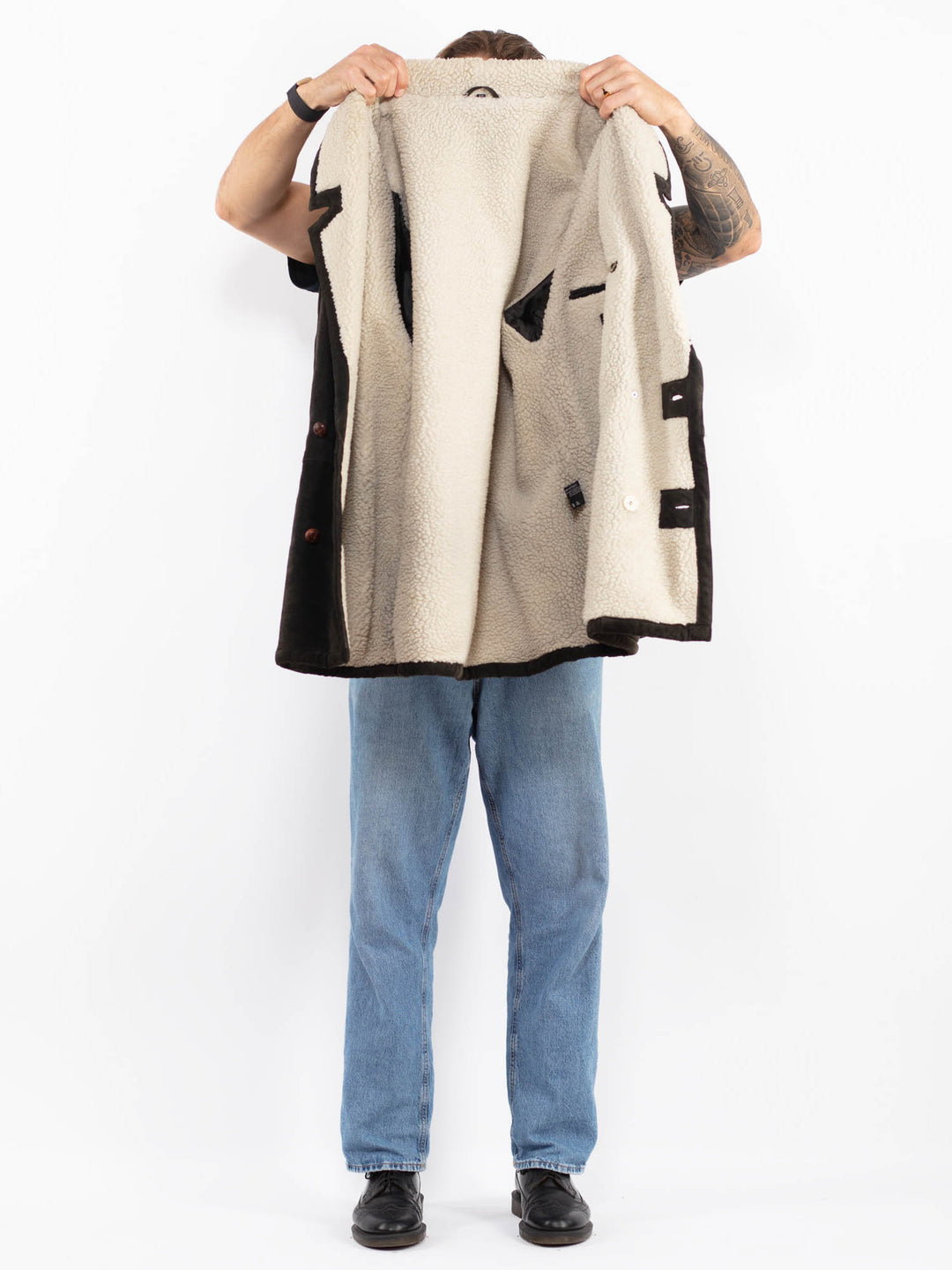 Vintage 90's Men Suede Sherpa Coat in Brown