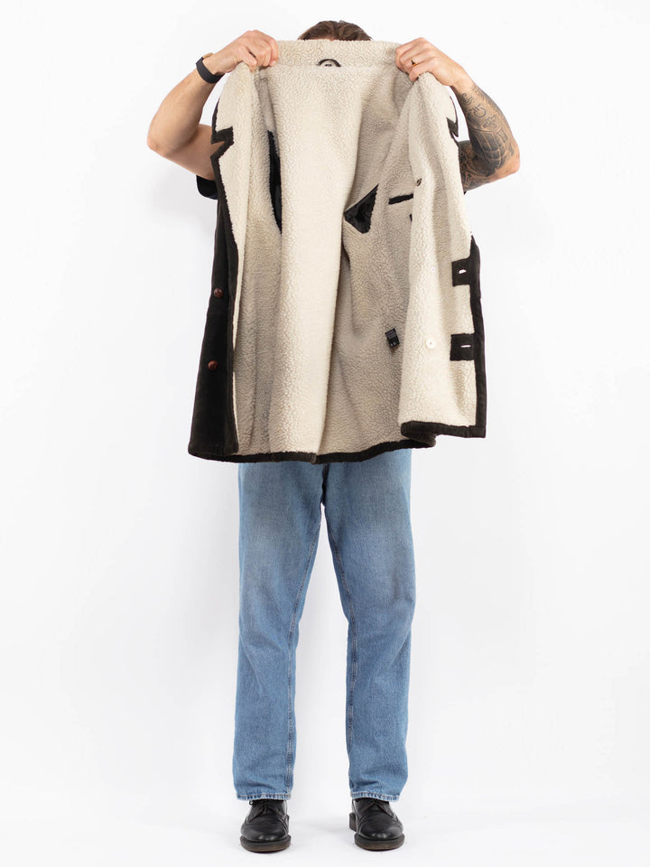 Vintage 90's Men Suede Sherpa Coat in Brown