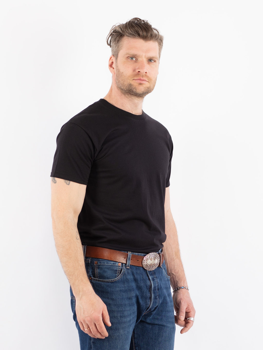 Thick Cotton Basic T-Shirt in Black