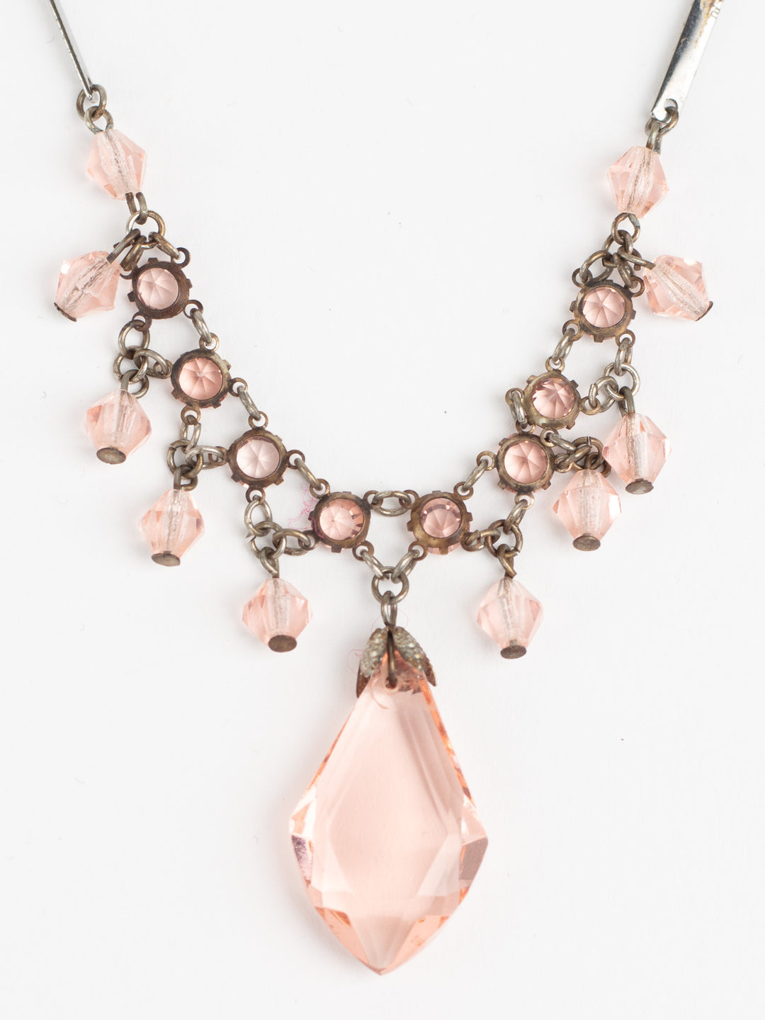 Vintage Art Deco Style Necklace with Pink Crystal Drops