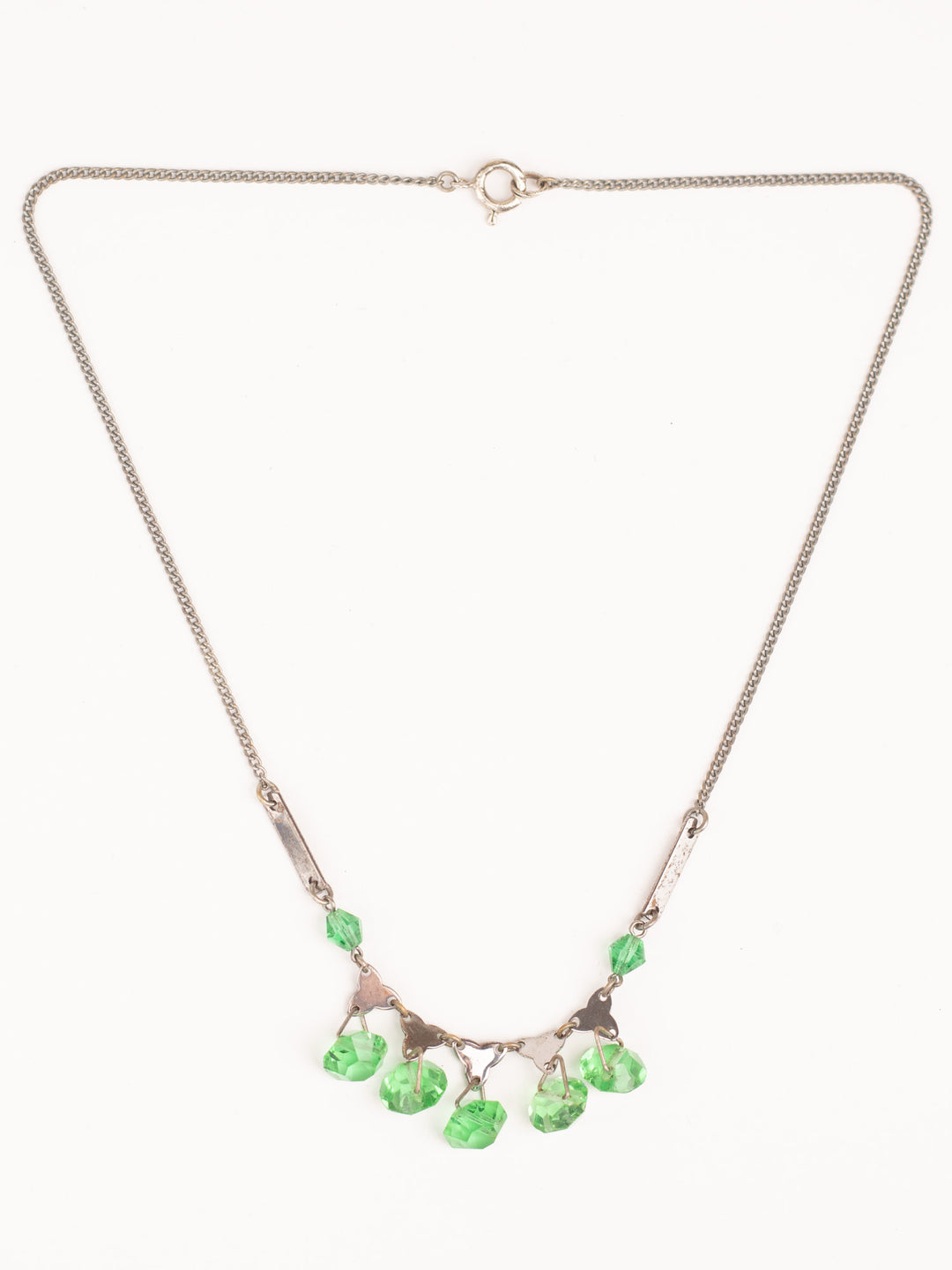 Vintage 30s Green Glass Drop Pendant Necklace